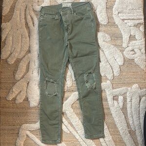 Free People Green Skinny Distressed Jeans